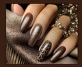 Brown Glitter & Gold long press-on nails