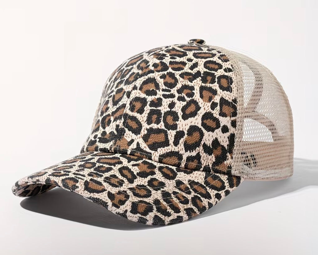 Ponytail cap - mesh & leopard print