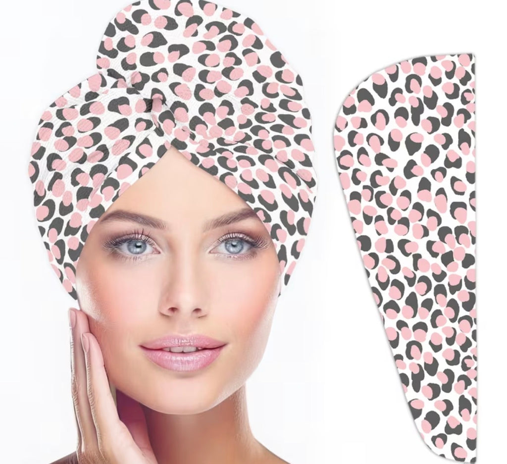 Pink leopard print hair towel