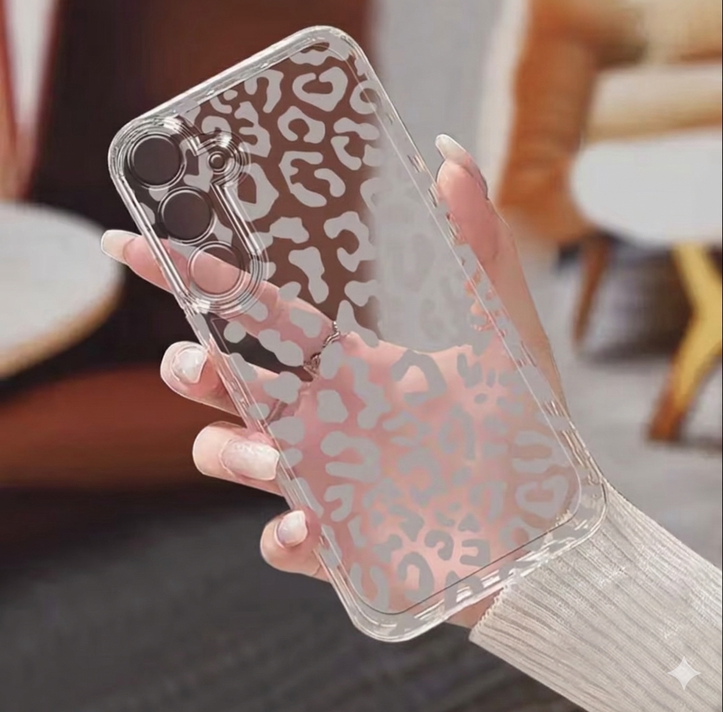 Transparent phone case with silver print