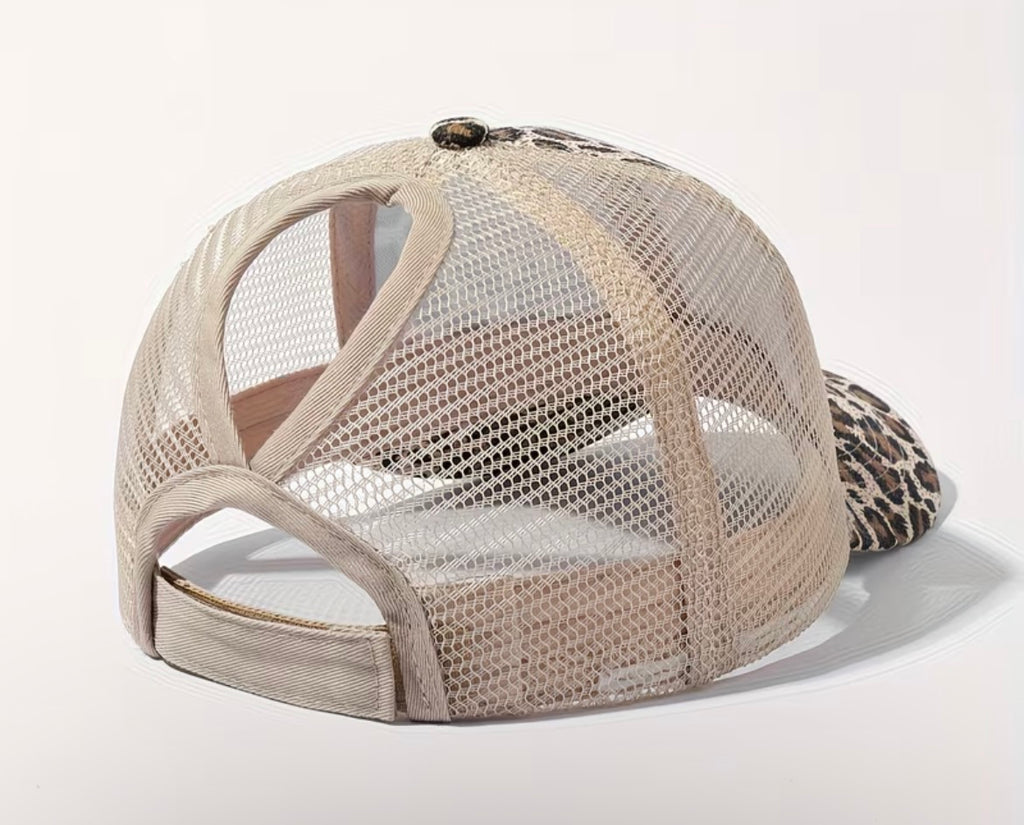 Ponytail cap - mesh & leopard print
