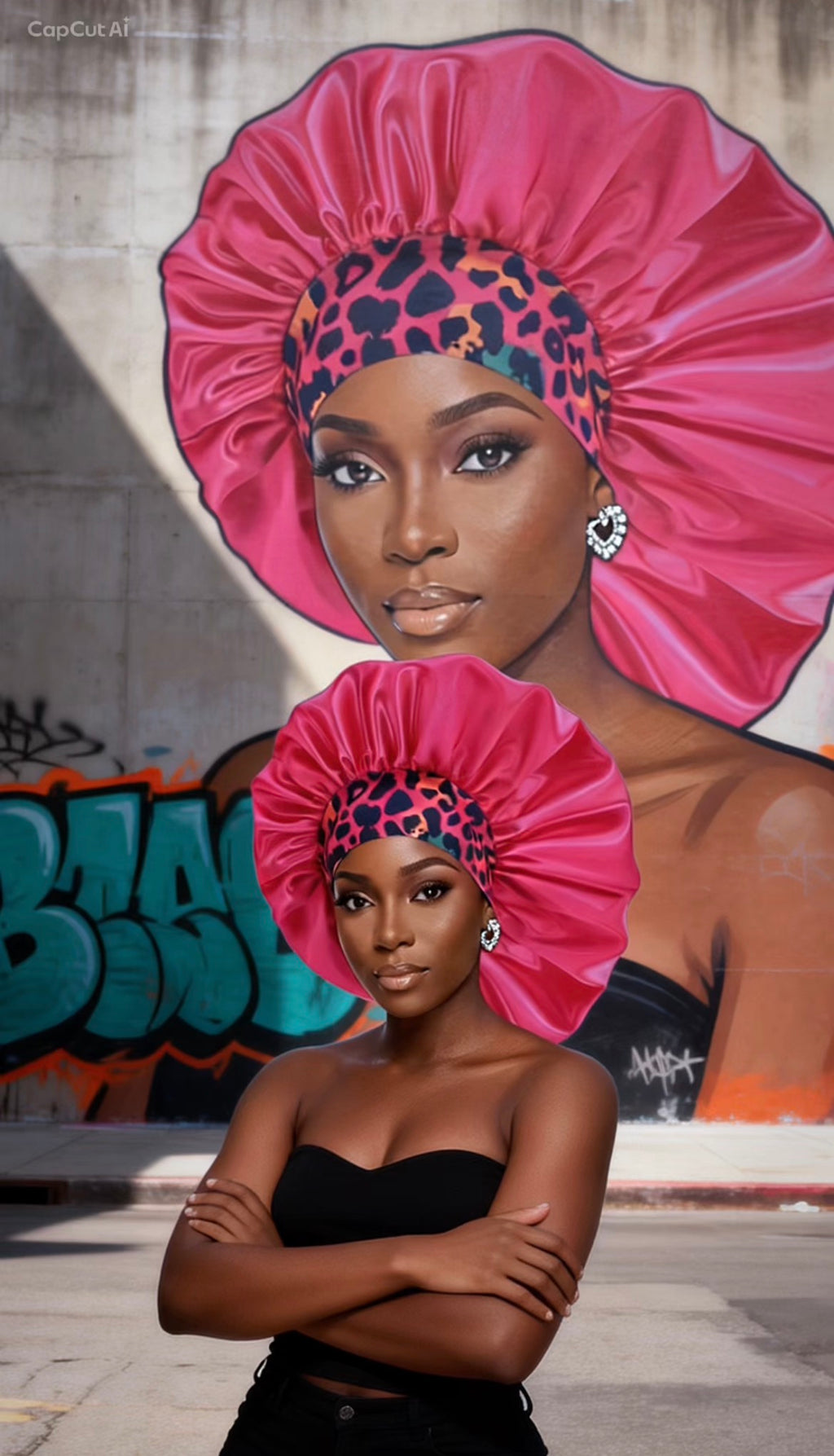 Wide-brimmed hair bonnet - satin pink