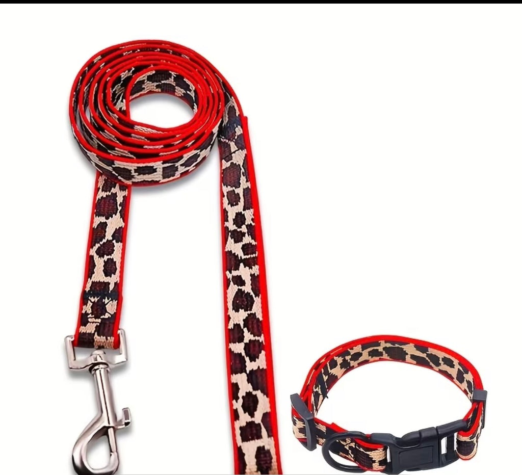 Dog leash and collar set - red