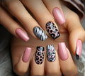 Nails - medium length pink animal