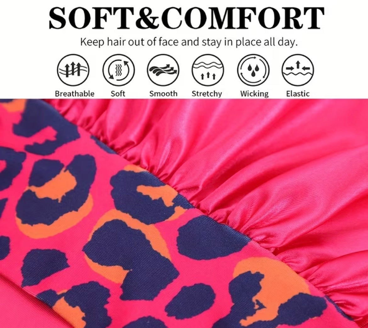 Wide-brimmed hair bonnet - satin pink