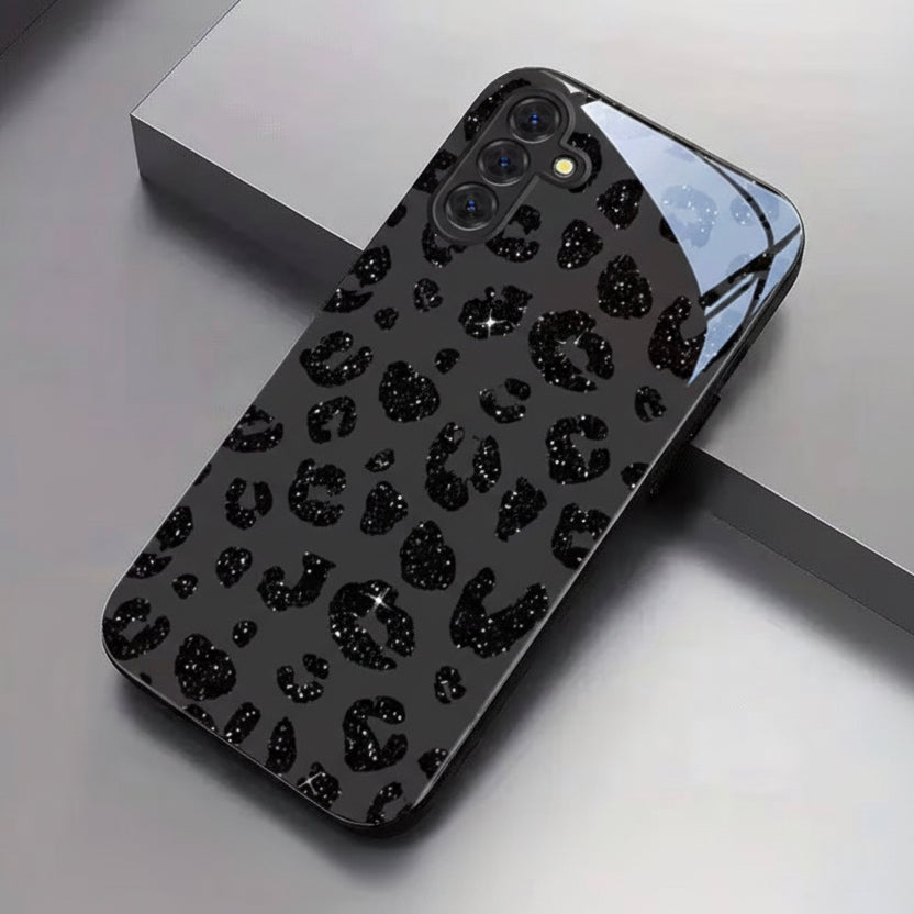 Black Glitter tempered glass phone cover