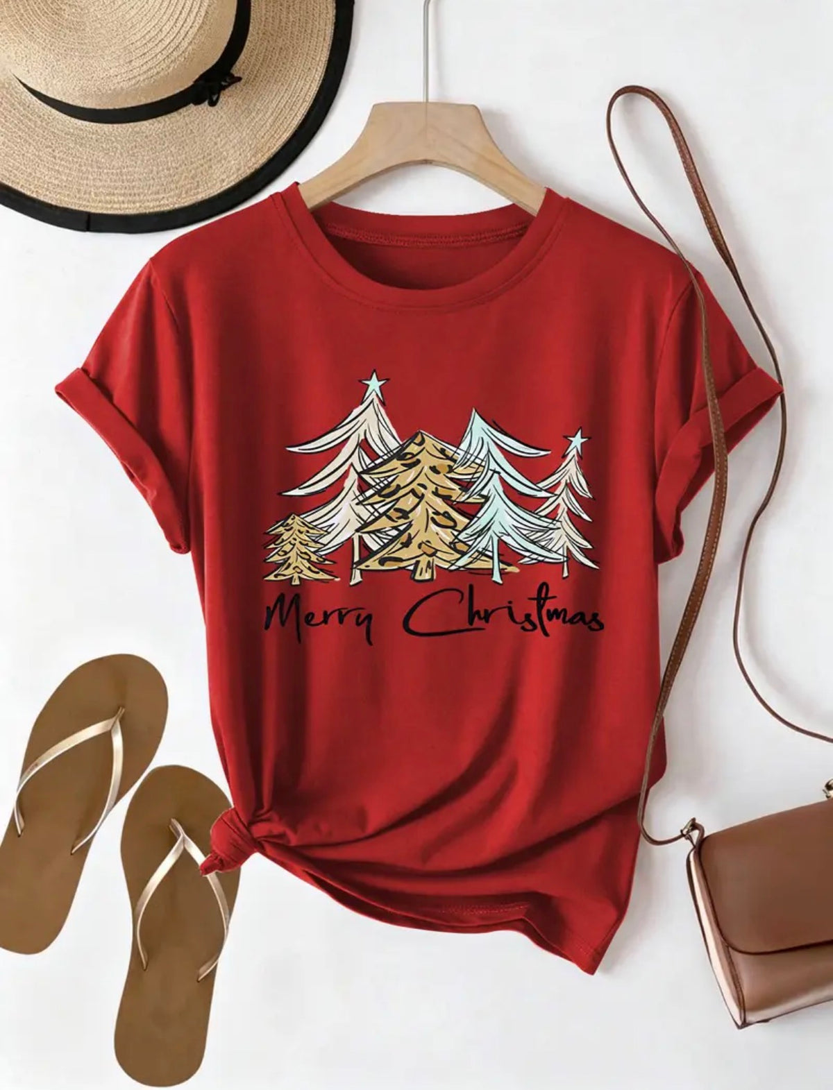 Red Christmas T-shirt (trees)