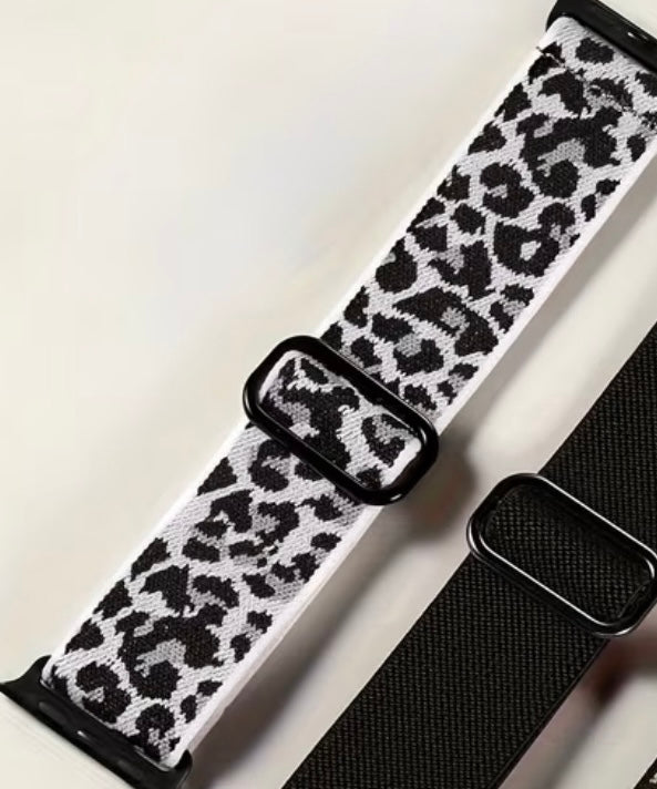 Watch strap 2pc (Apple compatible) white leopard & plain black