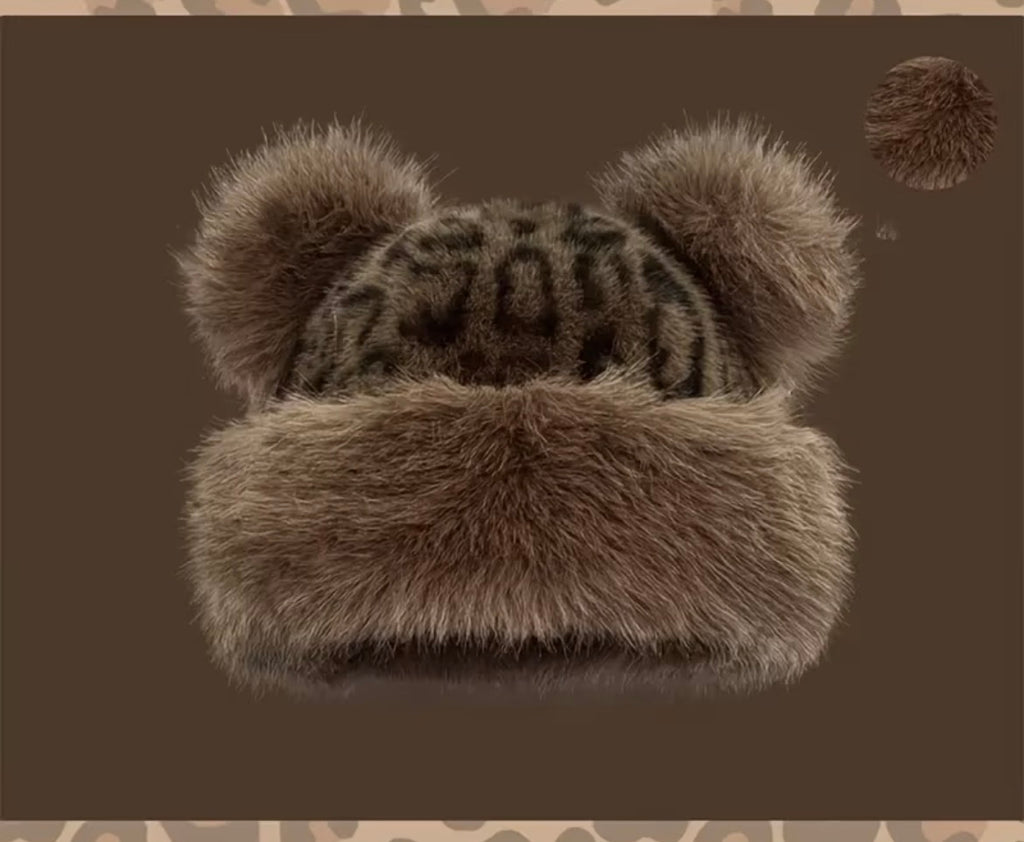 Winter hat with ears - coffee