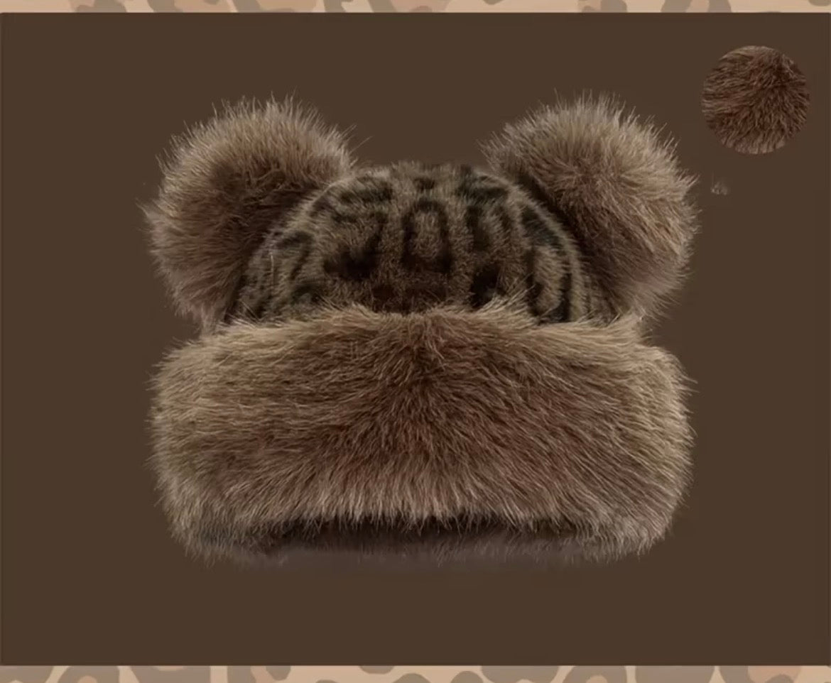 Winter hat with ears - coffee