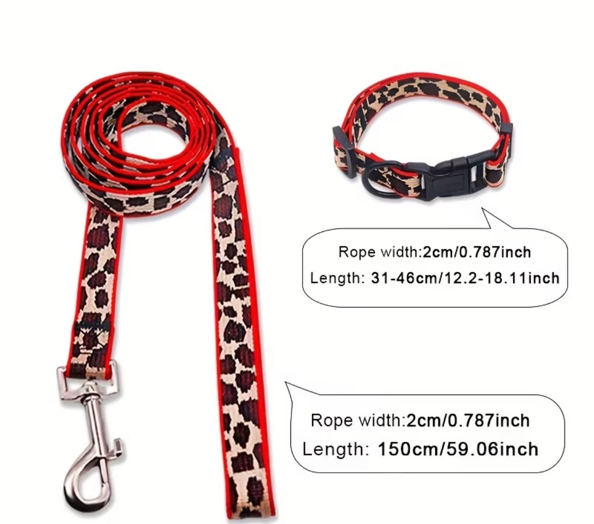 Dog leash and collar set - red
