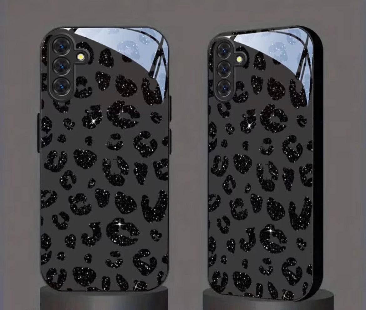 Black Glitter tempered glass phone cover