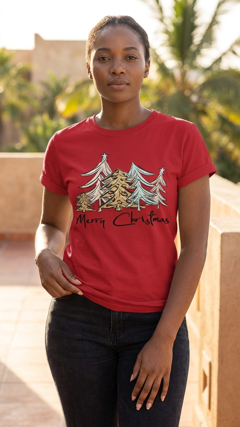 Red Christmas T-shirt (trees)