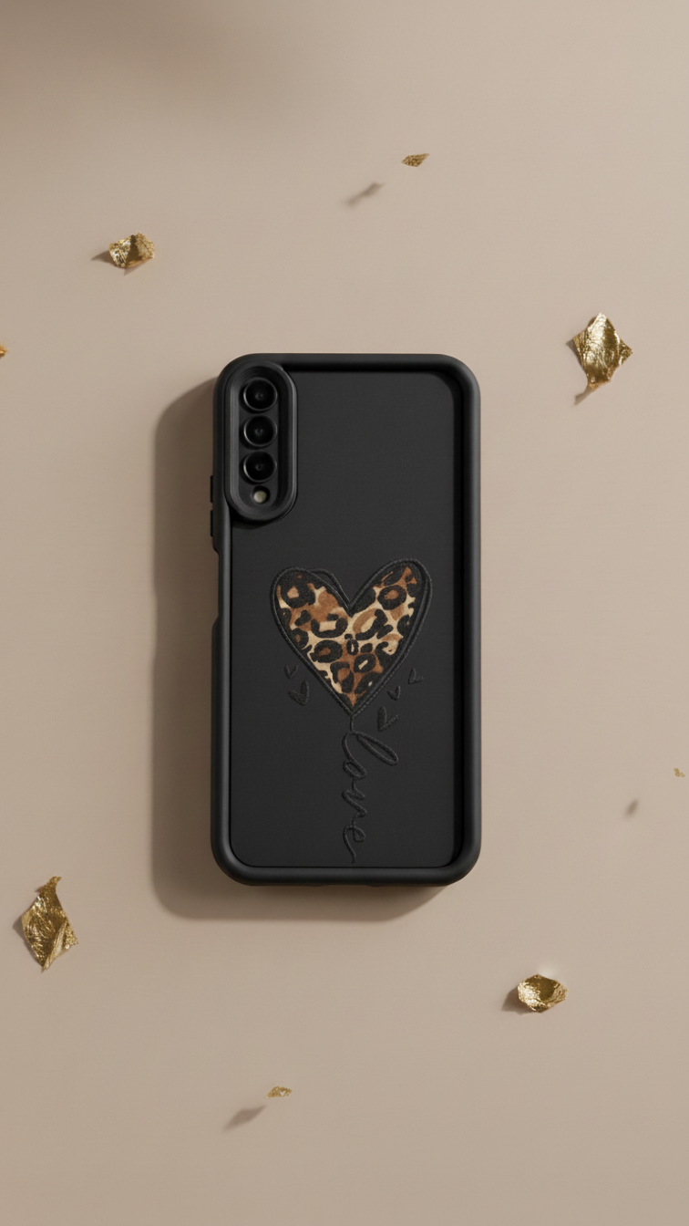 Black with heart shape phone cover