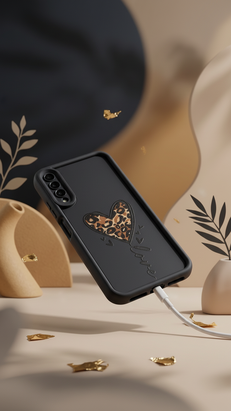 Black with heart shape phone cover