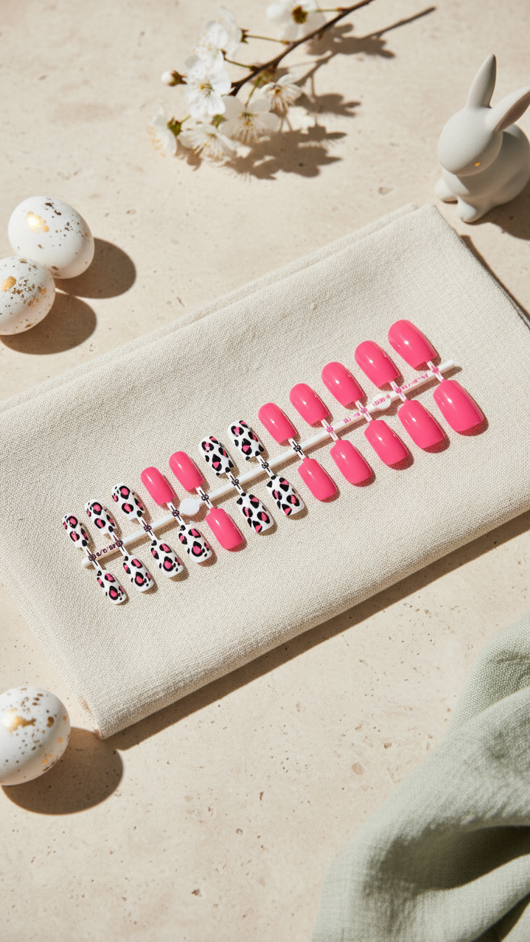 Press-on nails - bold pink