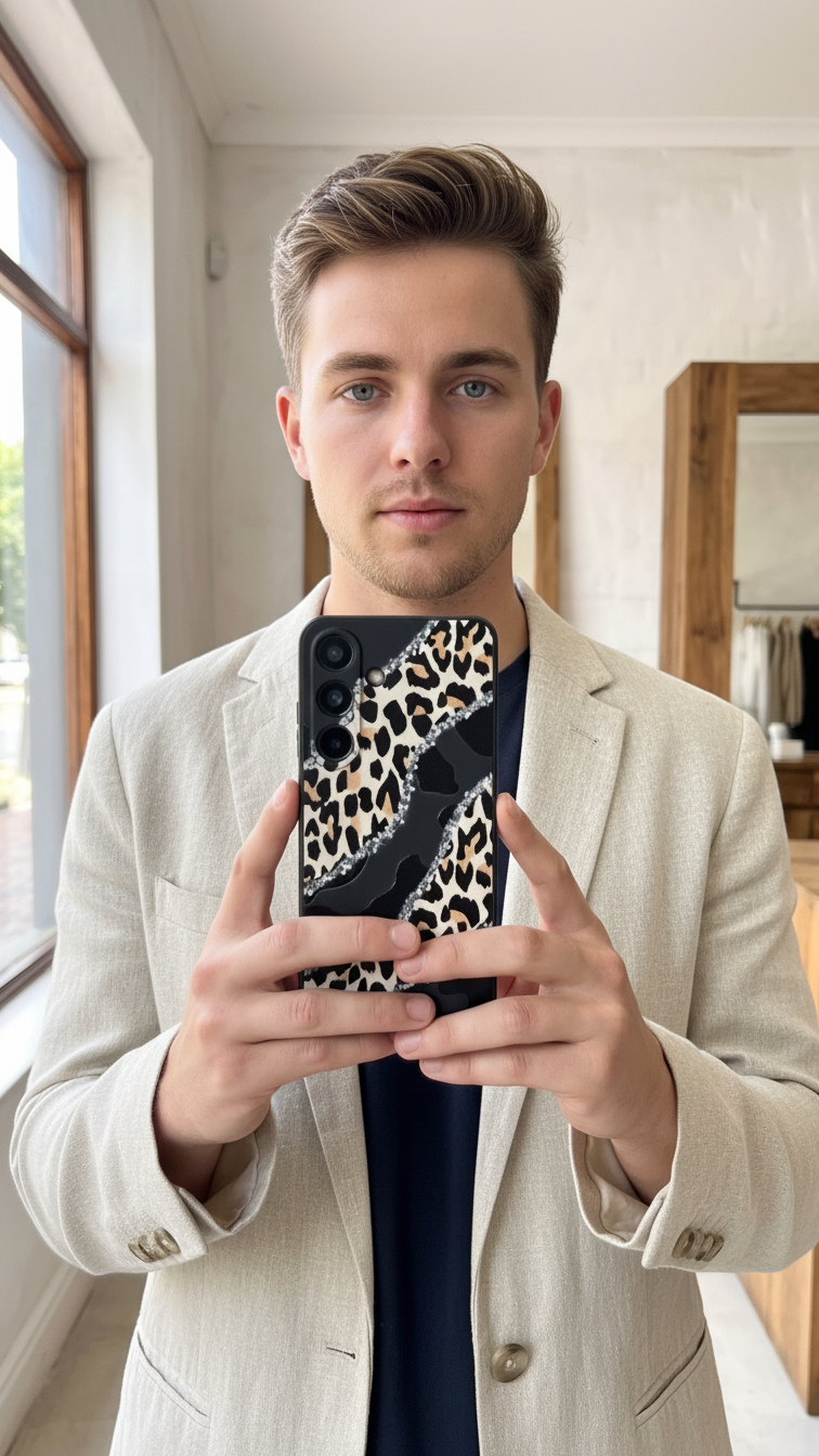 Leopard & Silver Wave phone case