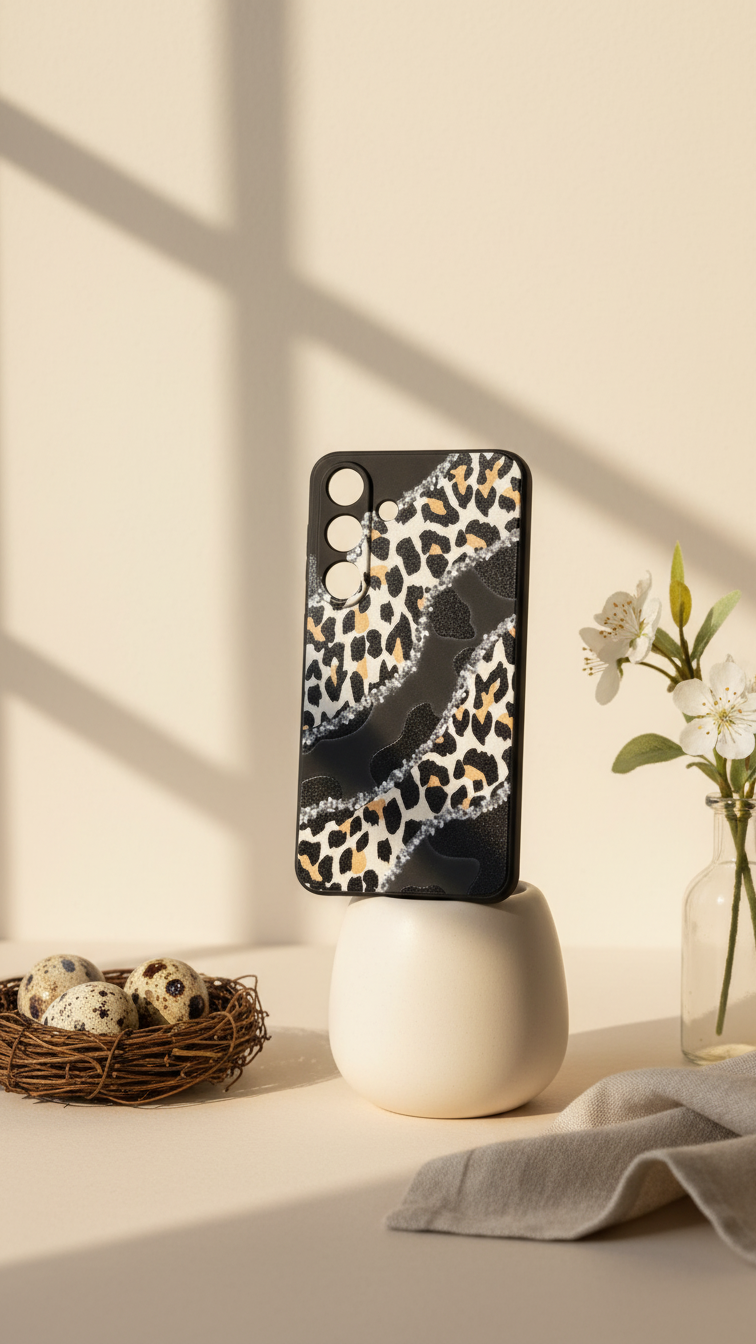 Leopard & Silver Wave phone case