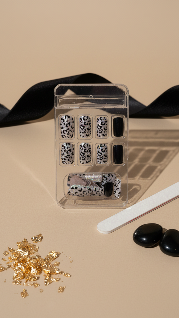 Press-on nails black & silver