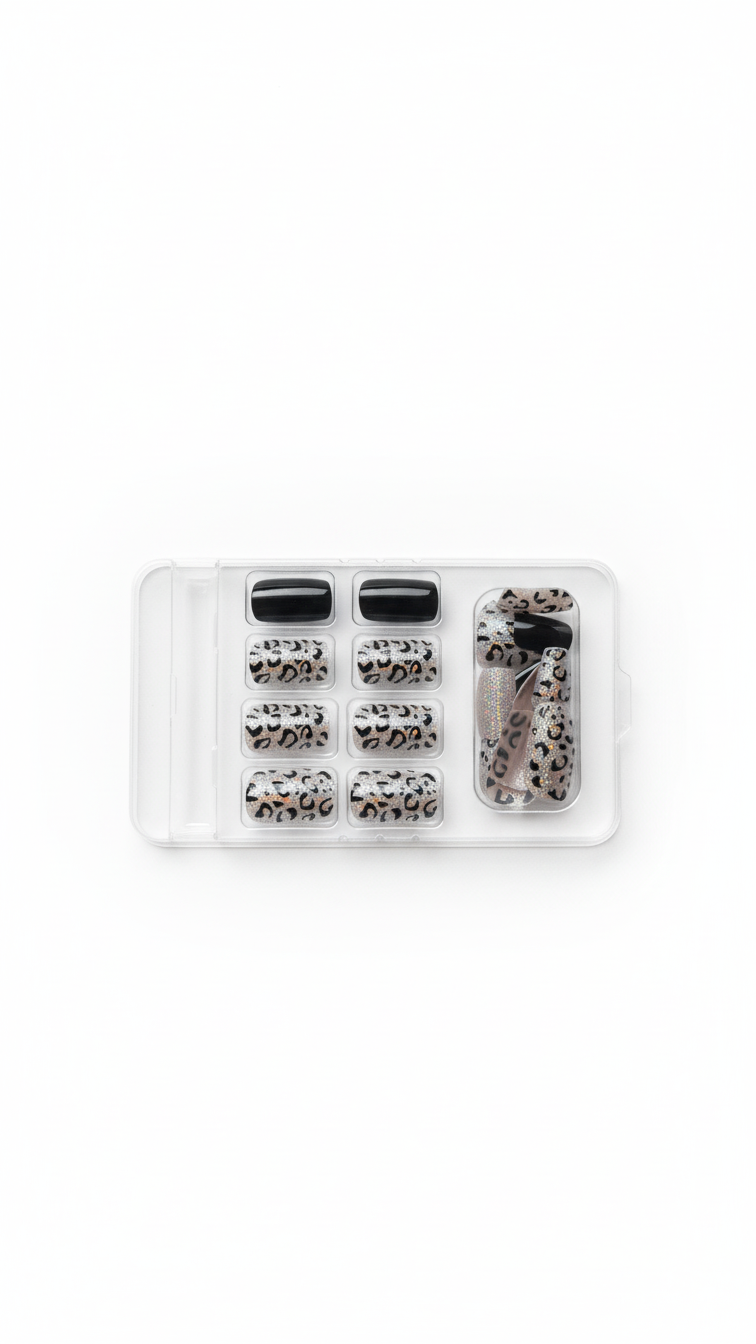 Press-on nails black & silver