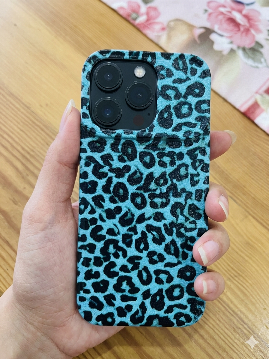 Teal leopard print phone case