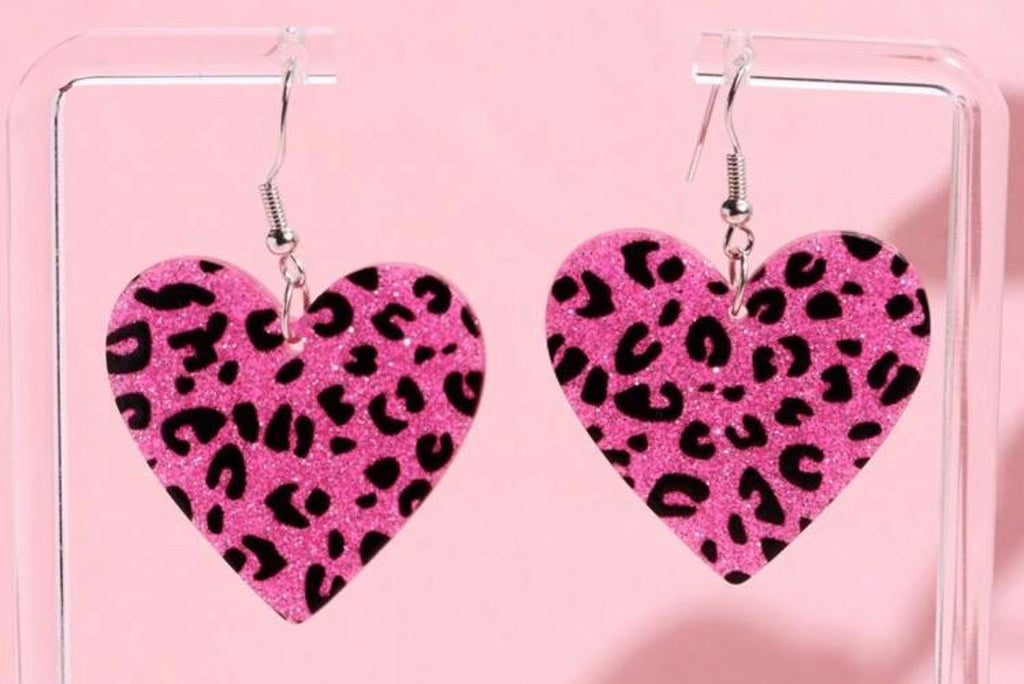 Leopard Print Heart Dangle Earrings