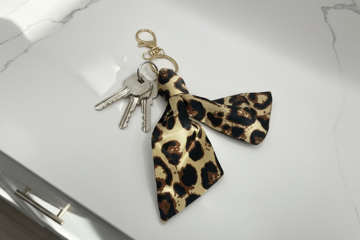 Keyring - leopard ribbon