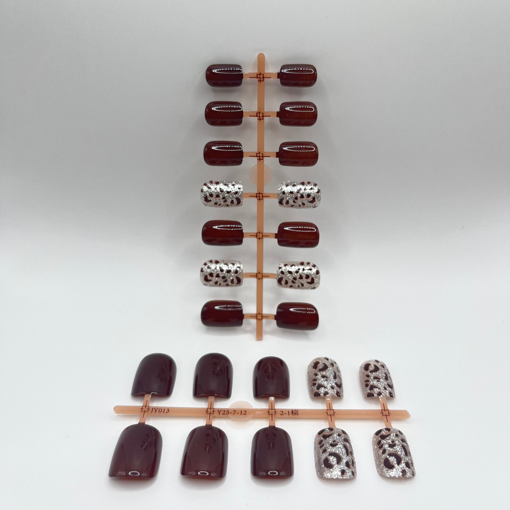 Short Square Press-on Nails - short coffee & glitter
