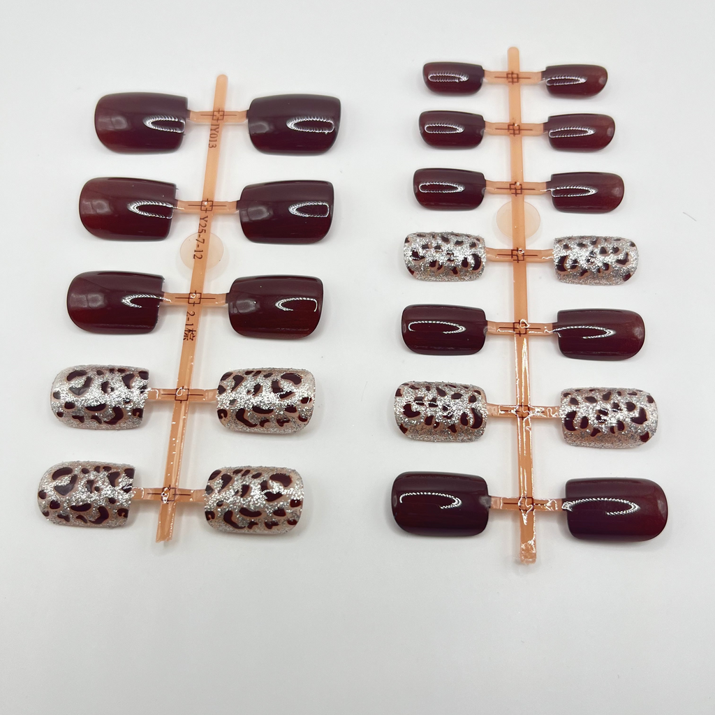 Short Square Press-on Nails - short coffee & glitter