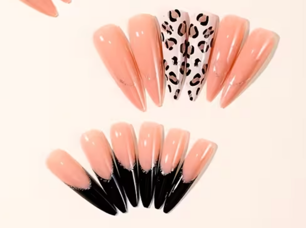 Stiletto french-style nails - black and neutral