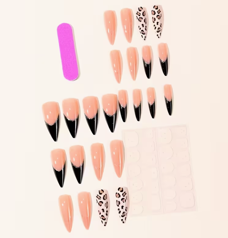 Stiletto french-style nails - black and neutral