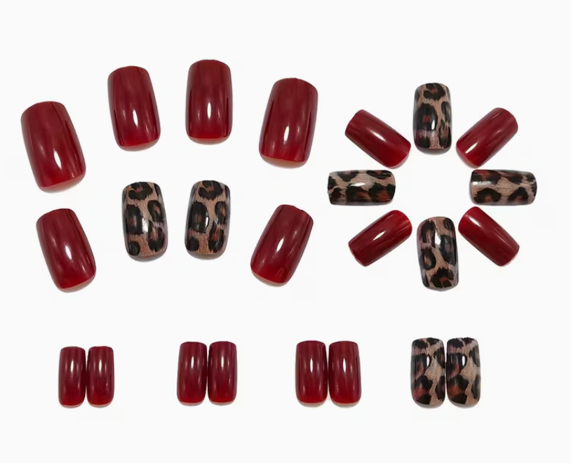 Burgundy Leopard Nails