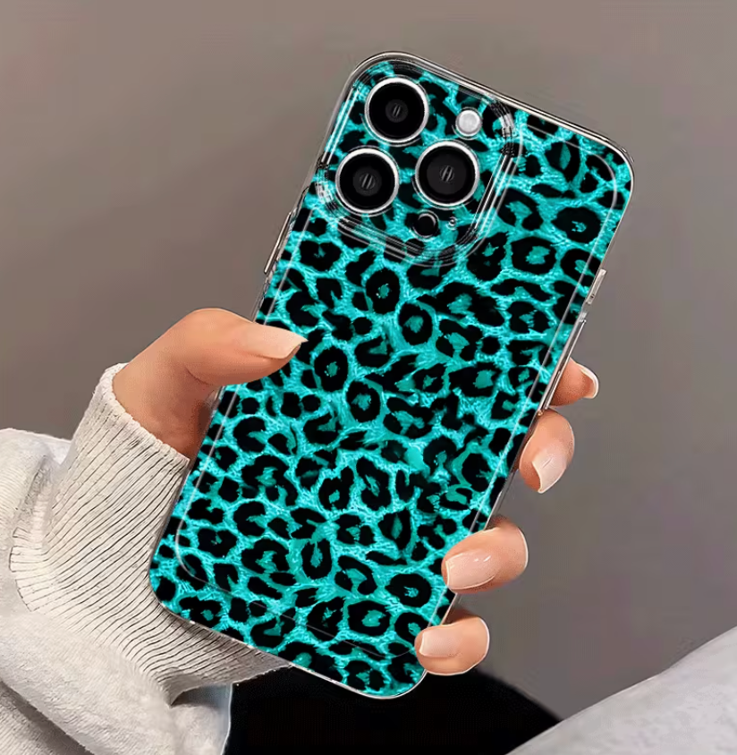 Teal leopard print phone case