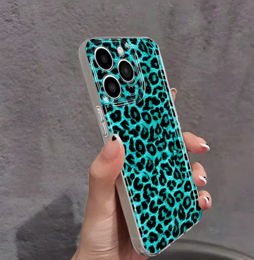 Teal leopard print phone case
