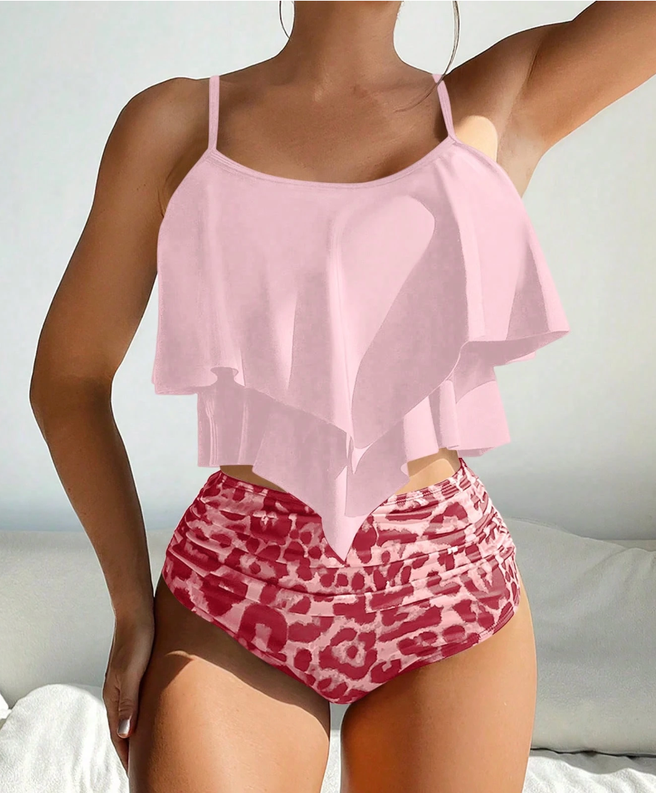 Leopard-print two-piece swimsuit - pink