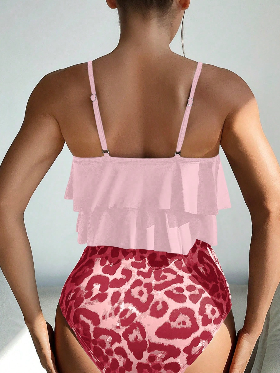 Leopard-print two-piece swimsuit - pink