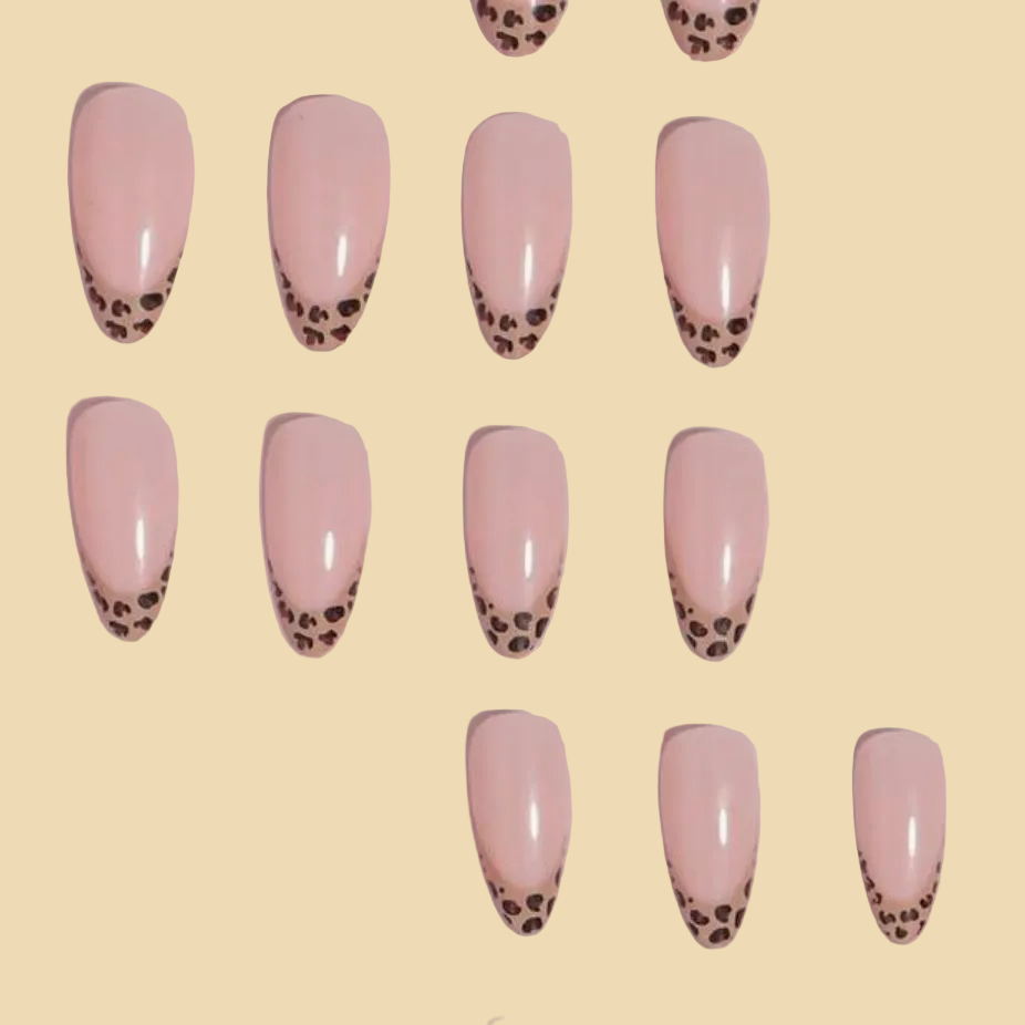 Nails - stick-on - Almond French leopard tip