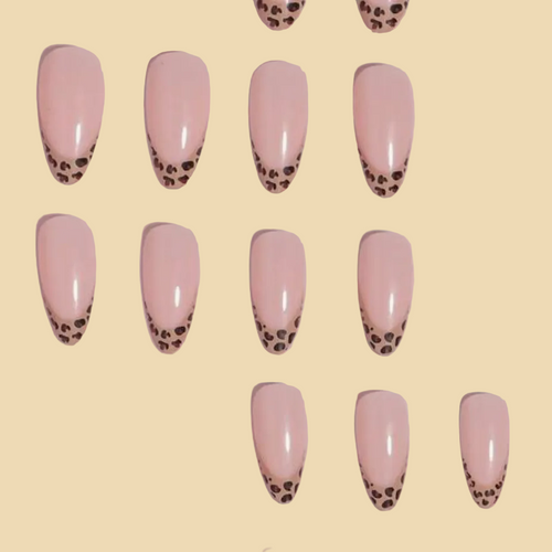 Almond Leopard Print French-Tip Stick-On Nails – 24 Pieces