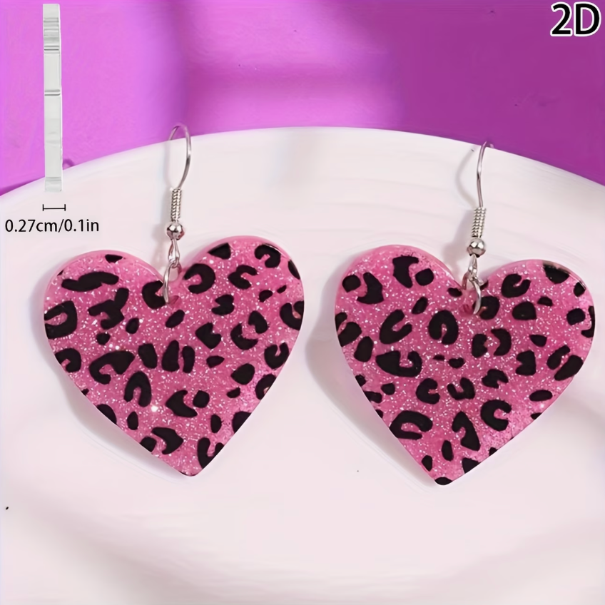Leopard Print Heart Dangle Earrings