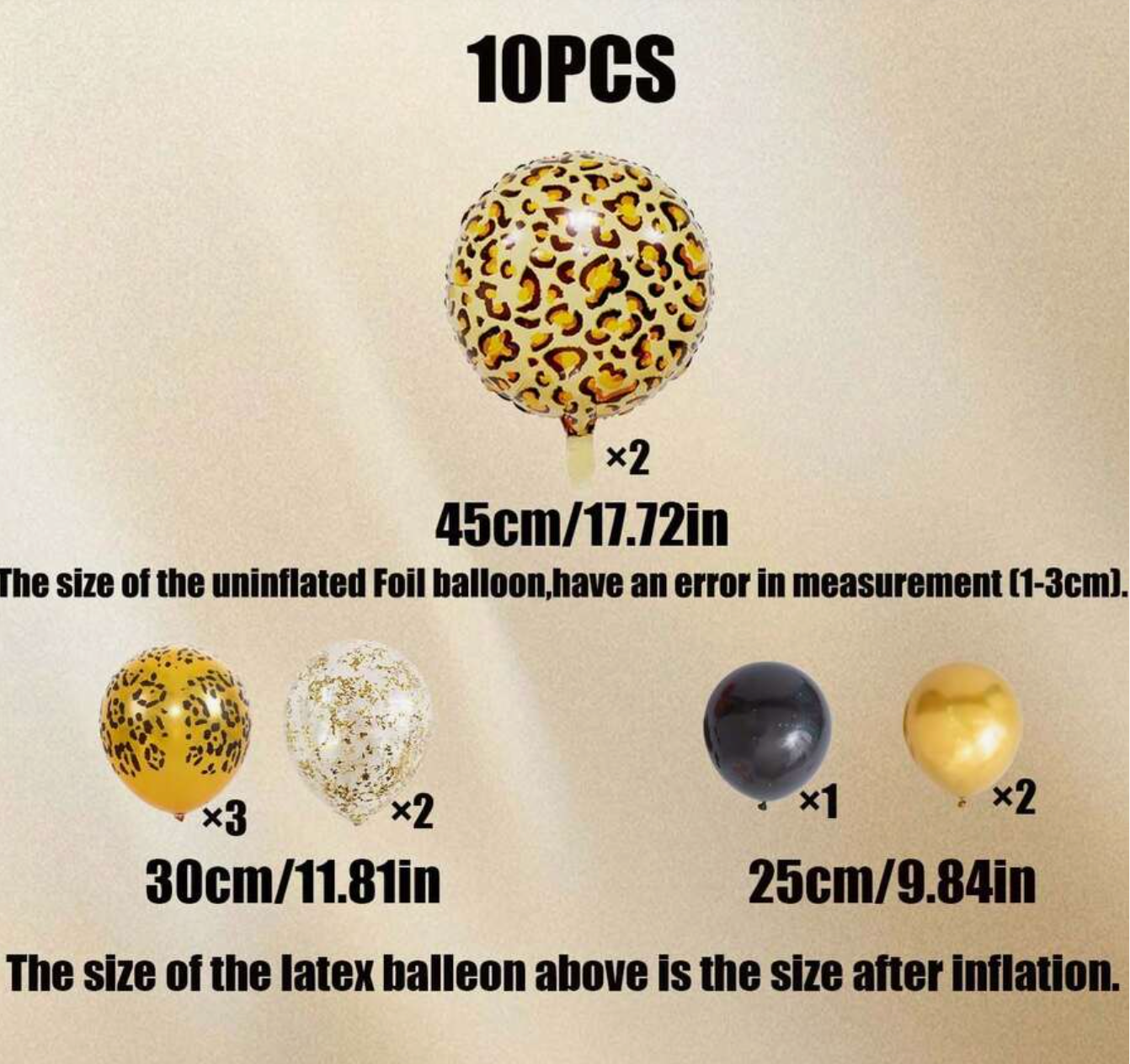 Set of balloons with sizes and quantities on a beige background