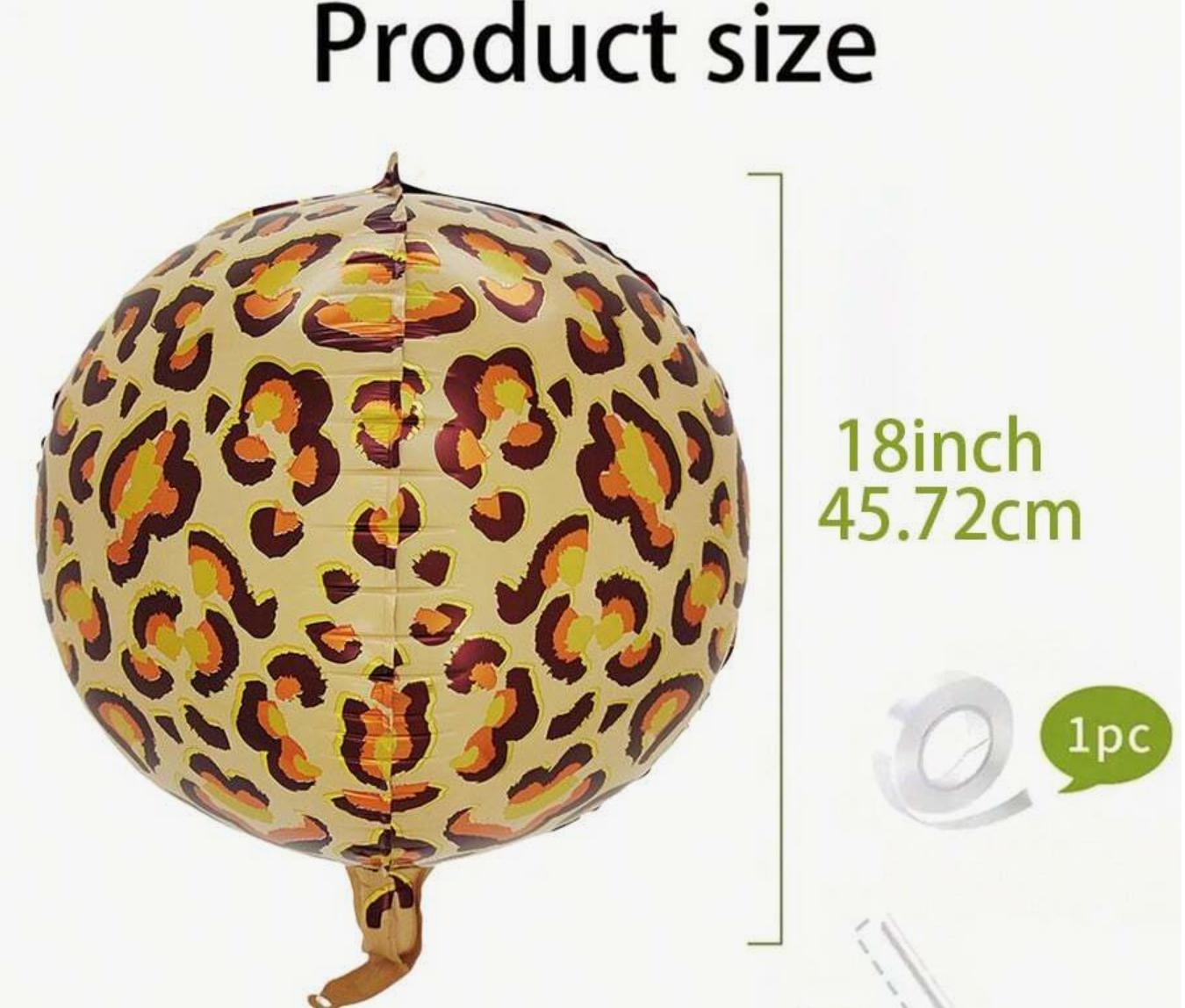 Leopard print balloon with measurement details on a white background