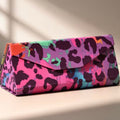 pink multi-colour leopard print foldable glasses case