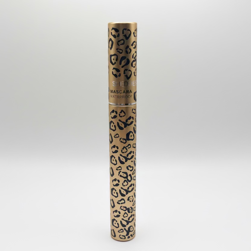 Mascara with leopard print packaging on a white background