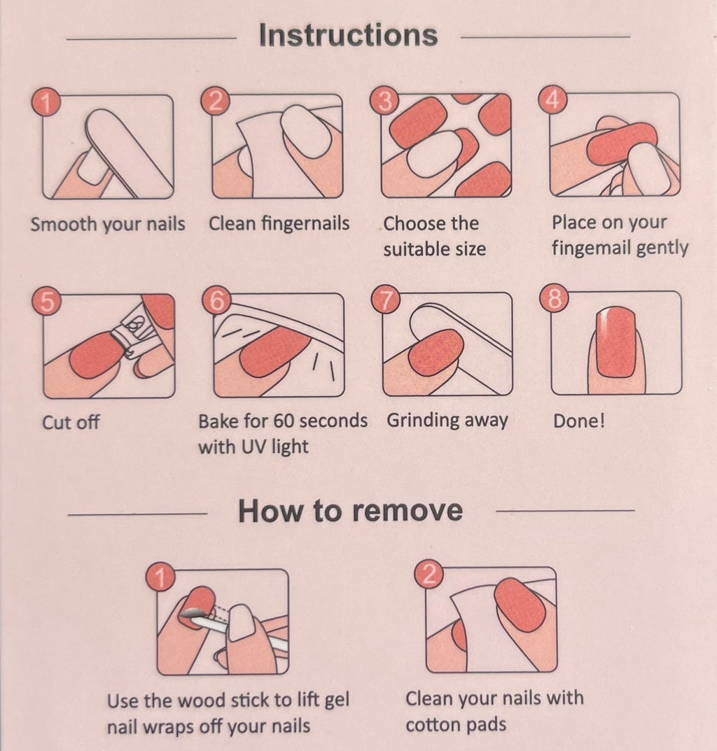 Instructions for using gel nail stickers on a beige background