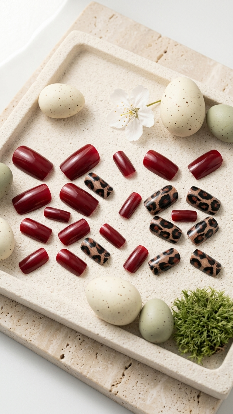 Burgundy Leopard Nails