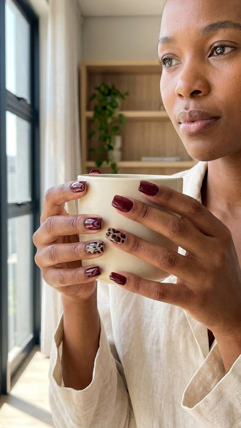 Burgundy Leopard Nails