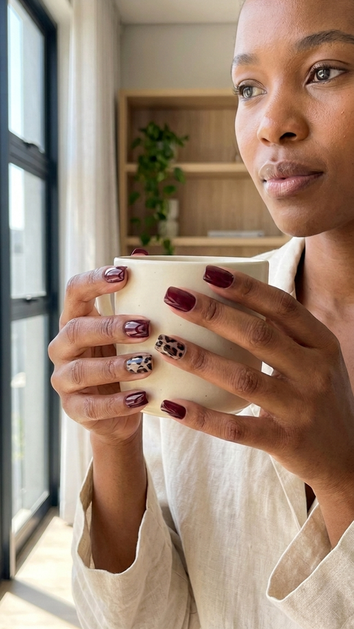 Burgundy Leopard Nails