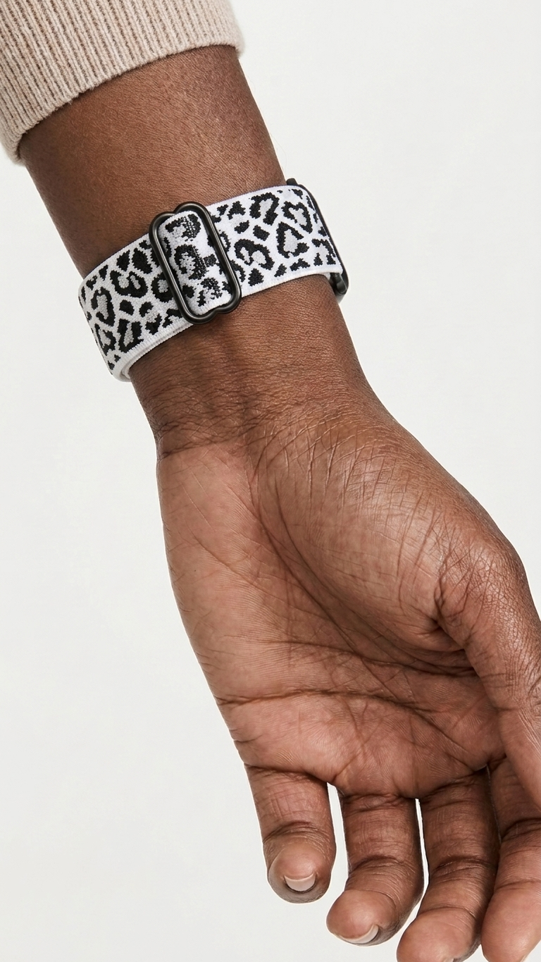 Watch strap 2pc (Apple compatible) white leopard & plain black
