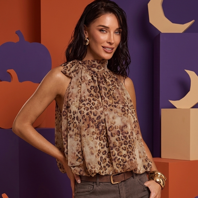 Leopard print halter blouse