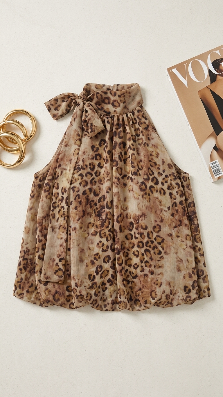 Leopard print halter blouse